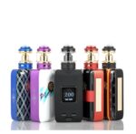 Six Colorful Vape Mods with Glass Tanks Lined Up on a White Surface - Australia E-cigarette Store