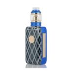 Blue Vape Mod with a Lattice-pattern Panel and Gold Accent Topped by a Glass Tank - Australia E-cigarette Store