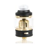 Gold and Black Vape Tank with Glass Chamber and Metallic Accents Standing Upright on a White Background - Australia E-cigarette Store