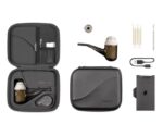 Puffco Travel Kit for a Concentrate Rig Open Case Showing the Main Device Mouthpiece Glass Bowl and Tools with a Closed Carrying Case and Usb Charging Cable Nearby - Australia E-cigarette Store