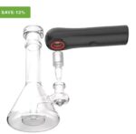 Clear Glass Bong with a Removable Bowl and Downstem Beside a Black Mouthpiece Discount Label Reads Save-12 - Australia E-cigarette Store