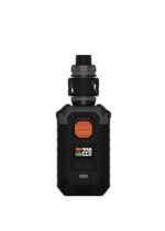 Rugged Black Vape Mod with an Attached Tank Orange Armour Logo on the Front and a Digital Display Reading 220 - Australia E-cigarette Store
