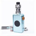 Blue Rectangular Vape Mod with a Silver Tank on Top and Orange Side Knob Shown with Accessories - Australia E-cigarette Store