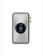 Silver Rectangular Electronic Device with a Circular Digital Display Showing 220 W and Blue Accents and a Lime-green Side Knob - Australia E-cigarette Store