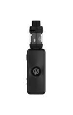 Black Vape Mod with a Glass Tank Mounted on Top Front Logo on the Body and Rounded Edges - Australia E-cigarette Store