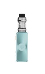 Turquoise Vape Mod with a Clear Glass Tank on Top and a Black Mouthpiece Seen from a Front-facing Angle - Australia E-cigarette Store