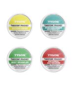 Four Tyson Nicotine Pouch Tins in a 2x2 Grid Citrus Hook yellow Wintergreen Uppercut teal Mint Brawler green Original Haymaker red - Australia E-cigarette Store
