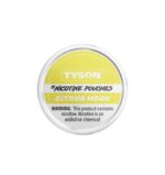 Circular Tin Label for Tyson Nicotine Pouches Citrus Hook Flavor with a Nicotine Warning Image on White Background - Australia E-cigarette Store