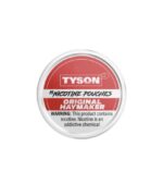Tyson Original Haymaker Nicotine Pouches Tin Label with Warning Text and 15 Pouches Mentioned - Australia E-cigarette Store
