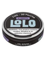 Tin of Lolo Blueberry Nicotine Pouches 9 Mg 20 Pouches Black Can with Blue Lolo Logo and Warning Label - Australia E-cigarette Store