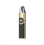 Gold and Dark-green Vape Mod Standing Upright with a Circular Display Showing boost 40 at the Top and a Clear Mouthpiece Cap Above - Australia E-cigarette Store