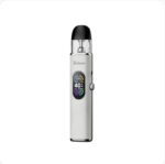 Compact Pod-style Vape with a Transparent Cartridge Silver Body and a Small Colorful Digital Display on the Front Badge Area - Australia E-cigarette Store