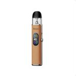 Vape Pod Device with Brown Leather Finish and a Small Color Display Showing 40w Standing Upright - Australia E-cigarette Store