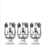 Three Smok Vape Coil Heads on a White Background Chrome Finish and Reflective Surfaces - Australia E-cigarette Store