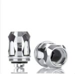 Two Chrome Vape Atomizer Parts a Coil Head Standing Upright with a Second Component Laid on Its Side disassembled - Australia E-cigarette Store