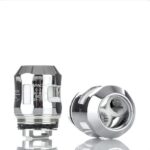 Two Shiny Metallic Vape Atomizers One Standing Upright and One Laid on Its Side Showing the Midsection and Coil Area - Australia E-cigarette Store
