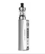 Silver Vape Mod with a Clear Glass Tank on Top and Textured Grip Branded Vaporesso informational Image of an E-cigarette Device - Australia E-cigarette Store