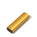 Gold-colored Cylindrical Power Bank with Rounded Ends and a Small White Logo on Top Cast with a Gray Bottom Cap Edge - Australia E-cigarette Store
