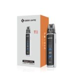 Boxed Geekvape Wenax Q Ultra with Silver Device Beside Orange and White Box Showing Frosted Silver Mouthpiece and Black Display Screen - Australia E-cigarette Store