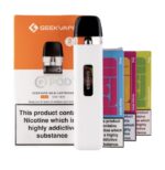 Whitegeekvape Q Pod Vaping Device with Colorful Replacement Pods in the Background on Packaging Box Front View - Australia E-cigarette Store
