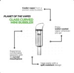 Infographic Showing a Glass Curved Mini Bubbler with Annotations Pocket-sized Cooler Vapor Curved Mouthpiece for Comfortable Sessions Spill-resistant Design and Water-cooled Vapor - Australia E-cigarette Store