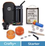 Crafty+ Portable Vaporizer Starter Kit with a Black Handheld Unit Orange-accent Case Charging Dock Cleaning Swabs Replacement Screens Mouthpieces Brush and Two Orange Storage Jars - Australia E-cigarette Store