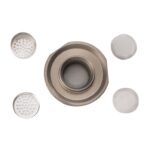 Central Espresso Tamper with a Mesh Insert Surrounded by Five Metal Filter Discs on a White Background - Australia E-cigarette Store