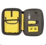 Open Yellow-and-black Travel Case with a Yellow Interior Holding a Small Flashlight a Glass Vial and a Yellow Card with a G Logo and Lemonade Branding - Australia E-cigarette Store