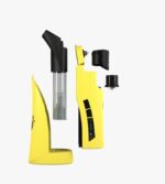 Yellow Handheld Vaporizer Kit with Detached Mouthpiece and Pod Components Laid Out Showing a Display Panel on the Main Unit - Australia E-cigarette Store