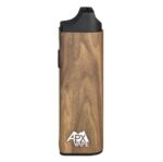 Apx Vape Device with a Woodgrain Finish and Black Mouthpiece Standing Upright with Logo at the Bottom Center - Australia E-cigarette Store