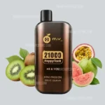 Brown Vape Juice Bottle with Black Cap Label Reads 2100 Puffs Happytank Surrounded by Kiwi Passion Fruit and Guava Fruits to Indicate Flavor kiwi Passion Fruit Guava - Australia E-cigarette Store
