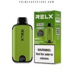 Green Relx Vaping Device with Black Mouthpiece Beside Its Bright Green Packaging Showing a not for Sale to Minors Warning on the Box - Australia E-cigarette Store