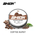 Shion Coffee Burst Tin Centered with Coffee Beans Around Shion Logo at Top and coffee Burst Text Below - Australia E-cigarette Store