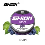 Tin Can Labeled Shion X1 Grape Nicotine Pouches with Grape Cluster Graphics and powered by Iget Text - Australia E-cigarette Store