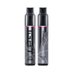 Two Sleek Metallic Gray Disposable Vape Pens Standing Upright Side by Side with Pink Accent Bands Near the Tops Left Pen Labeled Iget Hot L5500 Right Pen Labeled Strawberry Ice with Feelm Max Branding - Australia E-cigarette Store
